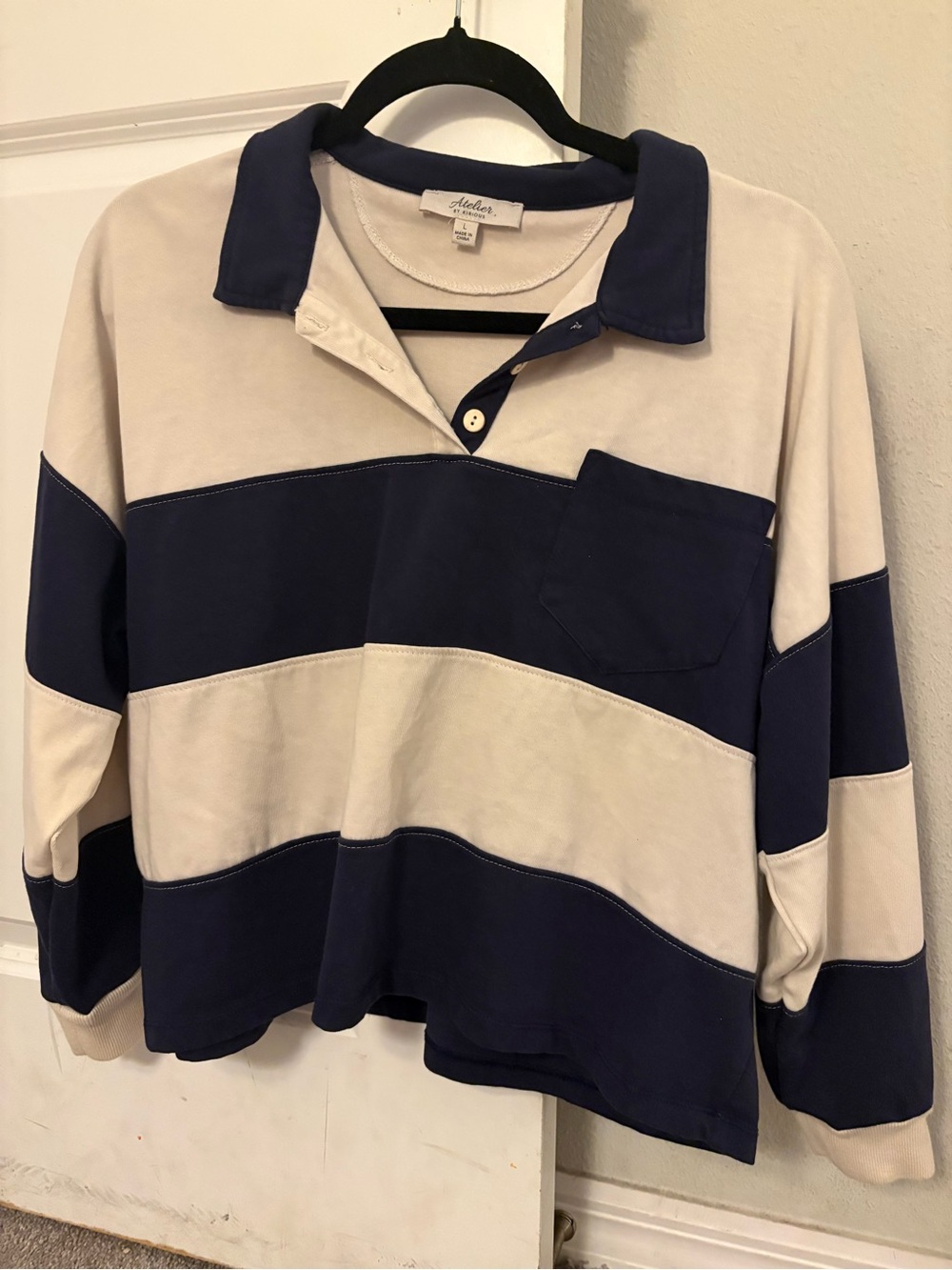 Navy and Cream Striped Long Sleeve Rugby Tee